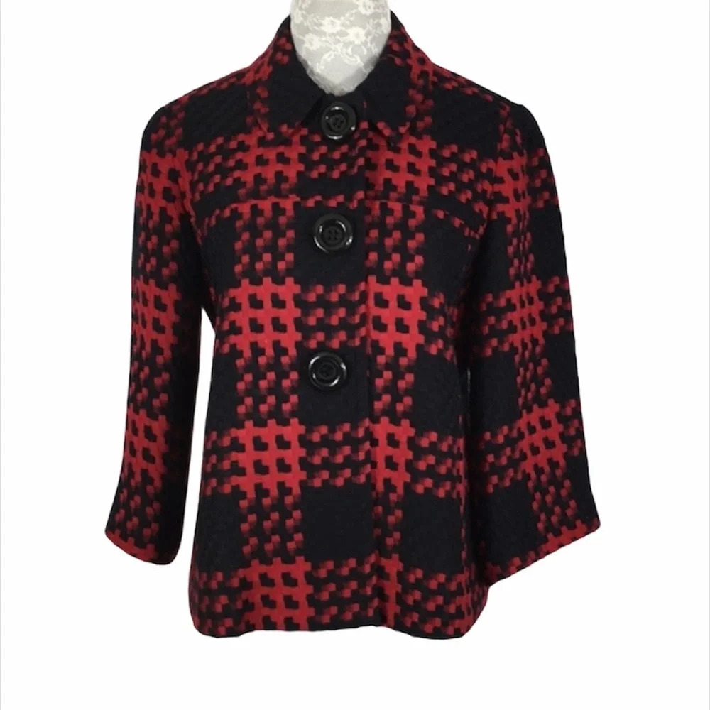 Coldwater Creek Red Black Textured Swing‎ Jacket